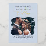 Elegant Photo Overlay Dusty Blue Boho Wedding<br><div class="desc">Romantic modern and minimal wedding photo invitations with the real foil typography</div>