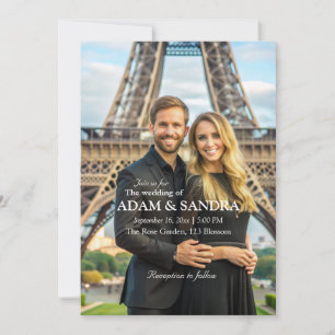 Elegant photo Overlay Modern black white Wedding  Invitation