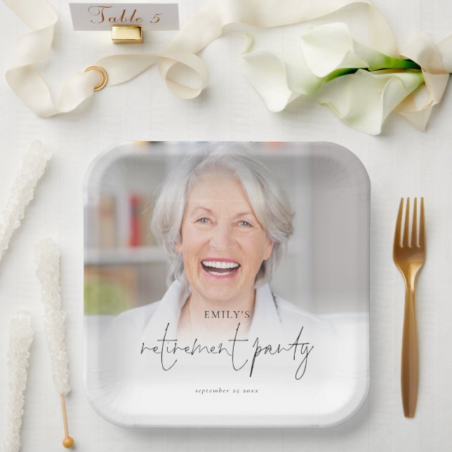 Elegant Photo Overlay Retirement Party  Paper Plat Paper Plate (Wedding)