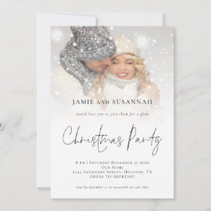 Elegant Photo Overlay Script Christmas Party Invitation
