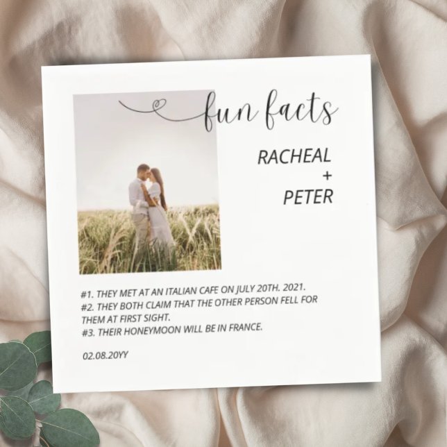 Elegant Photo Overlay Script Fun Facts Wedding  Napkin (Creator Uploaded)
