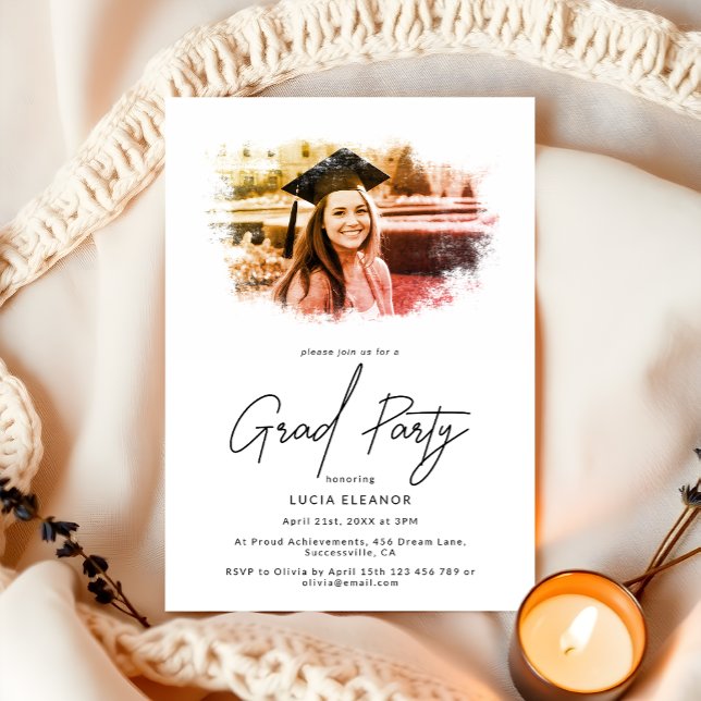 Elegant Photo Overlay Script Grad Party Invitation (Creator Uploaded)