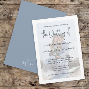 Elegant Photo Overlay Simple Dusty Blue Classic Invitation