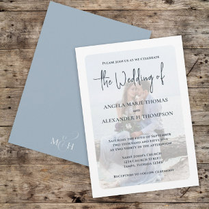 Elegant Photo Overlay Simple Minimalist Dusty Blue Invitation