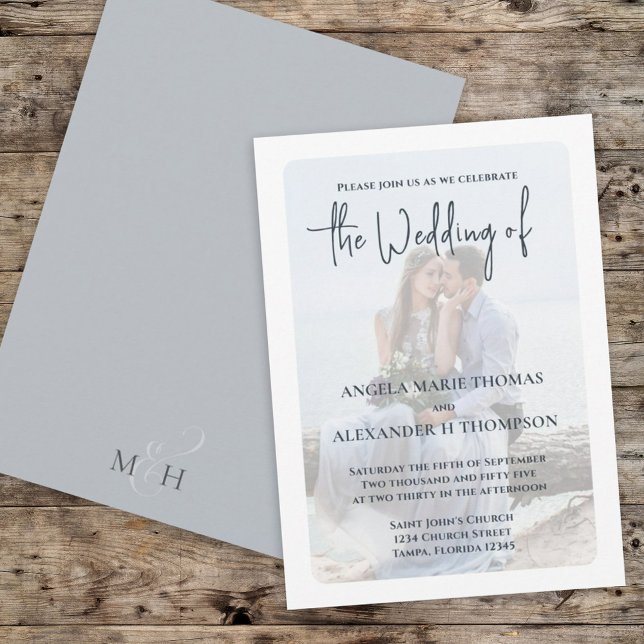 Elegant Photo Overlay Simple Minimalist Dusty Blue Invitation (Creator Uploaded)