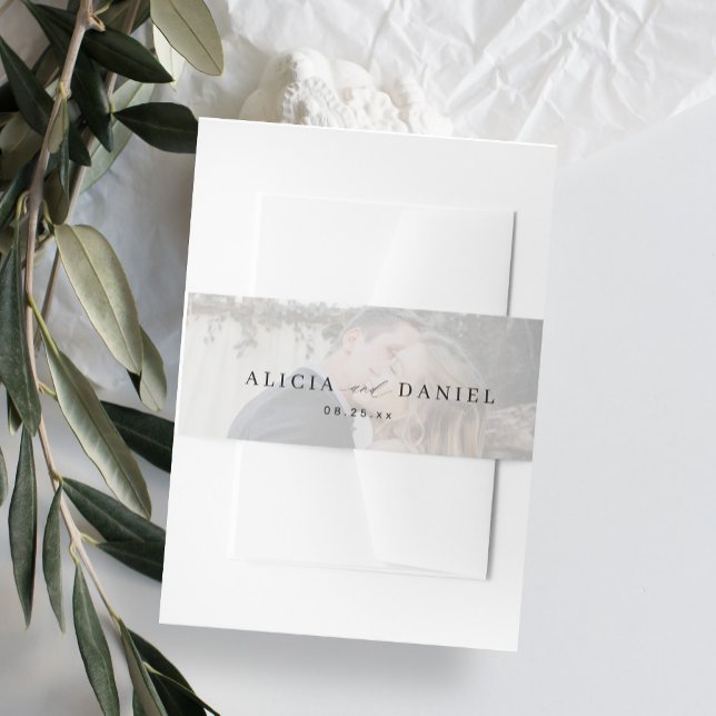 Elegant photo overlay wedding invitation belly band (Creator Uploaded)