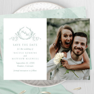 Elegant Photo Pale Green Monogram Wedding Save The Date