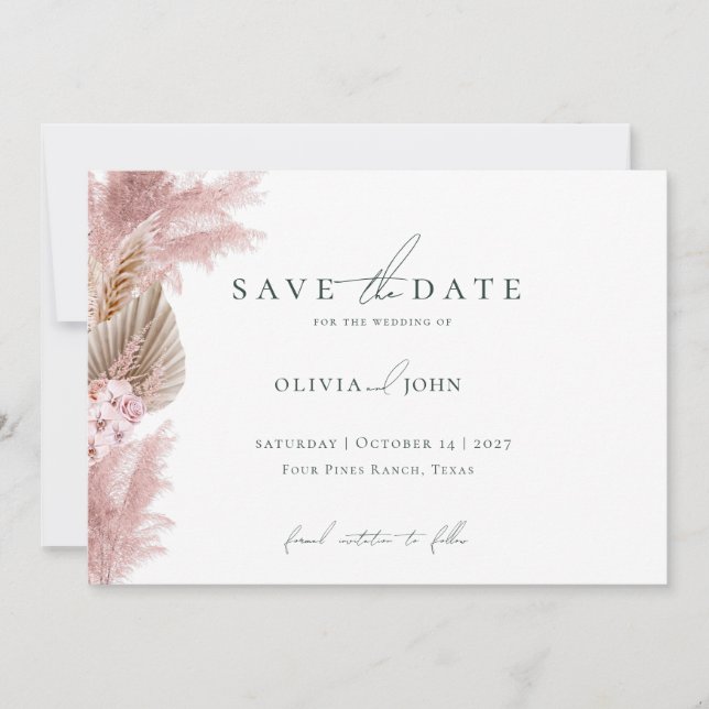 Elegant Photo Pampas Grass Wedding Save the Date  (Front)