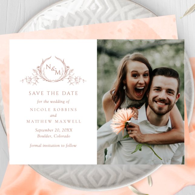 Elegant Photo Peach Monogram Wedding Save The Date (Creator Uploaded)