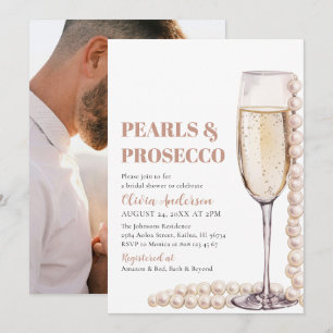 Elegant Photo Pearls and Prosecco Bridal Shower Invitation