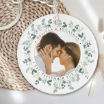 Elegant Photo Personalised Eucalyptus Wedding Key Ring<br><div class="desc">Add the finishing touch to your wedding with these custom photo eucalyptus botanical greenery wedding keychain. Perfect as wedding favours to all your guests . Customise these wedding favours with your favourite wedding photo, newlywed photo, and personalise with name and date. See our wedding collection for matching wedding favours, newlywed...</div>