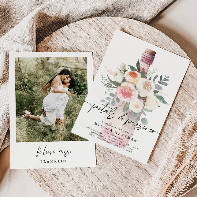 Elegant Photo Petals & Prosecco Bridal Shower Invitation (Creator Uploaded)