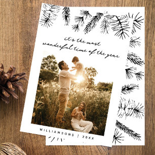 Elegant Photo Pine Family Christmas  Holiday Card