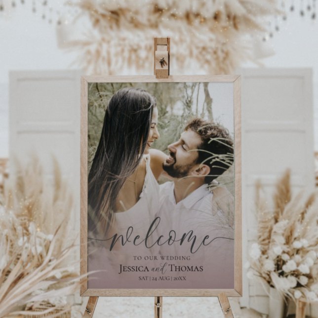 Elegant Photo Pink & Black Welcome to our Wedding  Poster (Creator Uploaded)