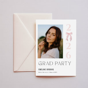 Elegant Photo Pink Bow Graduation Announcement Postcard