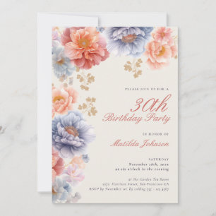 Elegant Photo Pink Floral 30th Birthday Invitation
