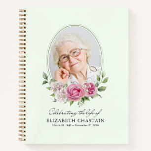 Elegant Photo Pink Floral Funeral Memorial Notebook