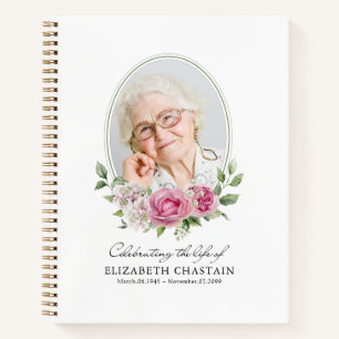 Elegant Photo Pink Floral Funeral Memorial Notebook