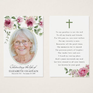 Elegant Photo Pink Floral Sympathy Funeral Cards