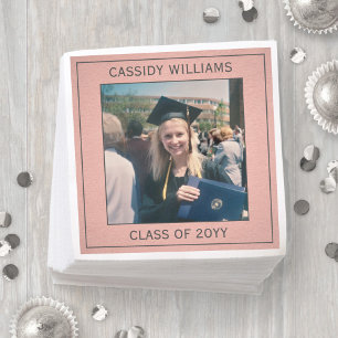 Elegant Photo Pink Rose Gold Modern Graduation Napkin