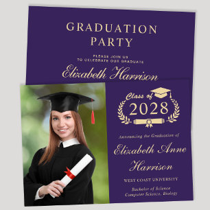 Elegant Photo Purple College Graduation Party Invitation