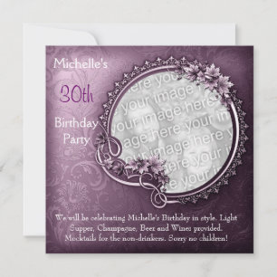 Elegant Photo Purple Floral 30th Birthday Invitation