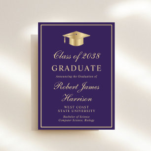 Elegant Photo Purple Gold Graduation Party Invitation