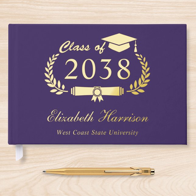 Elegant Photo Purple Graduation Party Guest Book (Creator Uploaded)