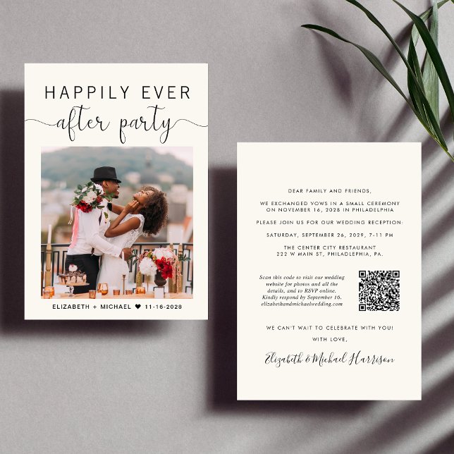 Elegant Photo QR Code Cream Wedding Reception Invitation (Creator Uploaded)