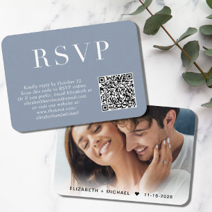 Elegant Photo QR Code Dusty Blue Wedding RSVP Enclosure Card