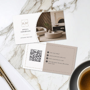 Elegant Photo QR Code Interior Designer Business Card