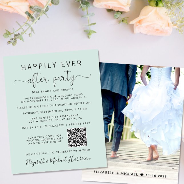 Elegant Photo QR Code Mint Wedding Reception (Your love story deserves a grand celebration!)