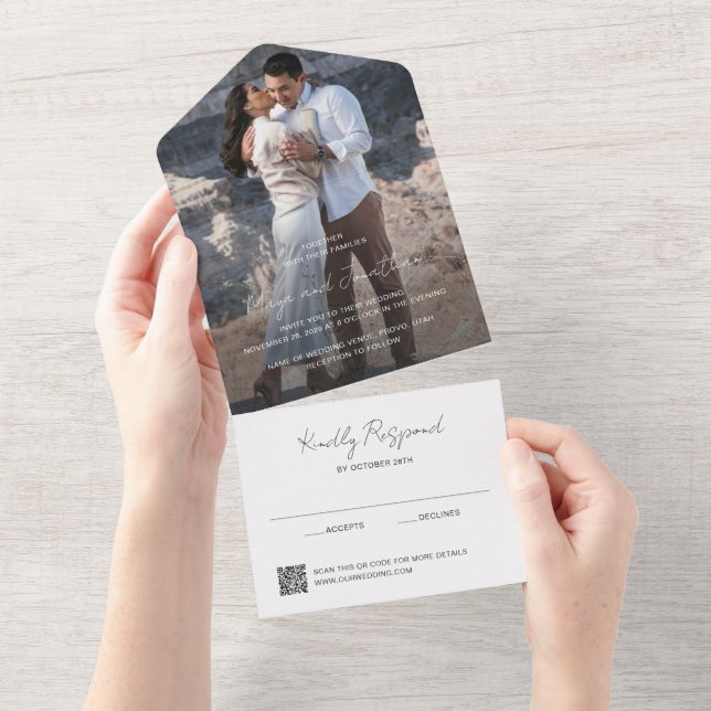 Elegant Photo QR Code Modern Wedding All In One Invitation (Tearaway)
