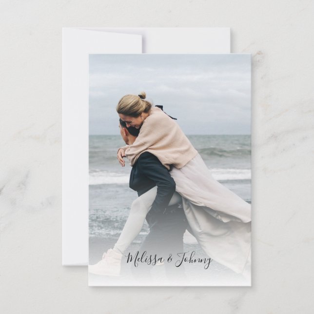 Elegant Photo QR Code Script Wedding RSVP Card (Front)