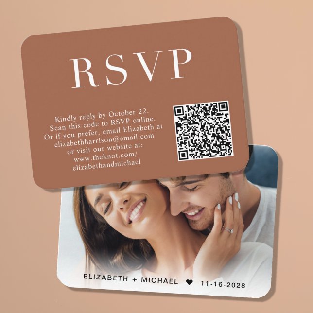Elegant Photo QR Code Terracotta Wedding RSVP Enclosure Card (Creator Uploaded)