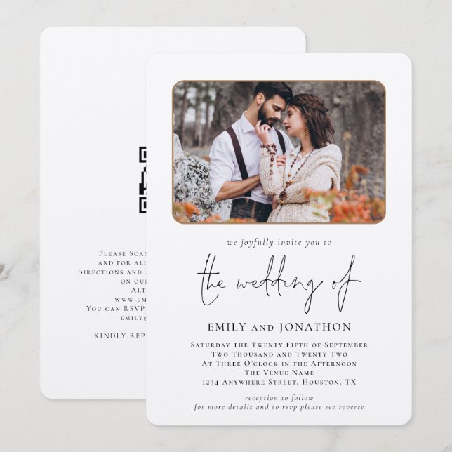 Elegant Photo QR Code Wedding Invitation (Front/Back)