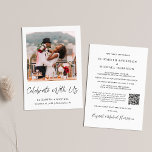 Elegant Photo QR Code Wedding Reception Invitation<br><div class="desc">Elegant elopement or private wedding announcement and post-wedding reception invitation. The front features your photo, "Celebrate With Us" in a chic script and your first names, wedding date and location in simple modern typography. On the back, personalise your marriage announcement, input your wedding website's URL address to create a QR...</div>