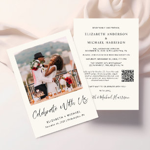 Elegant Photo Qr Code Wedding Reception Invitation