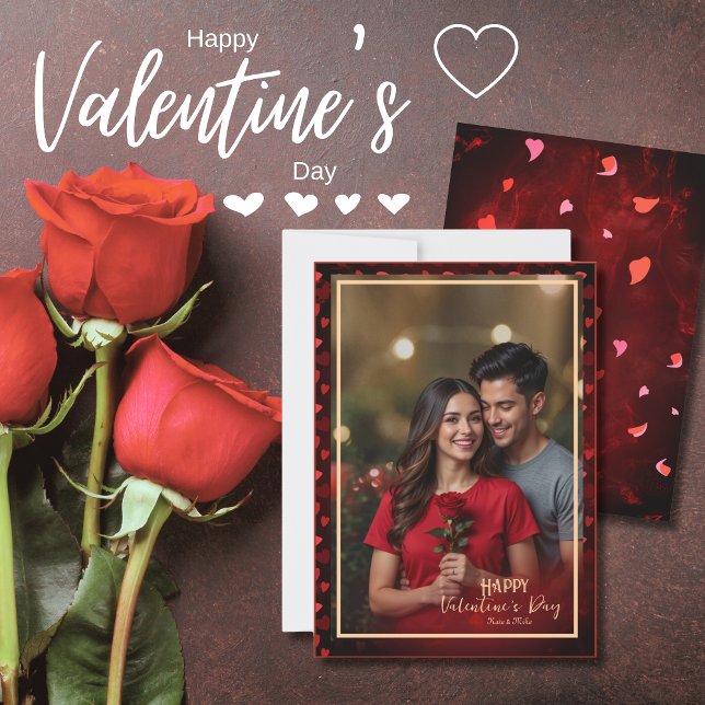 Elegant Photo RED GOLD Hearts Valentine Holiday Card (Elegant Photo RED GOLD Hearts Valentine Holiday Card )