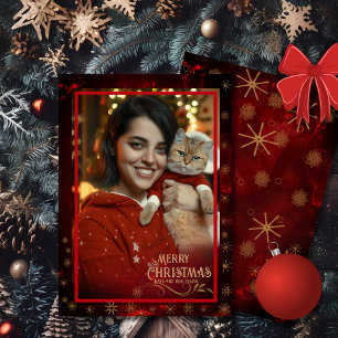 Elegant Photo RED GOLD Merry Christmas Holiday Card