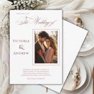 Elegant Photo Red Modern Wedding Invitation