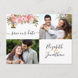 Elegant Photo Rose Gold Coral Floral Announcement 