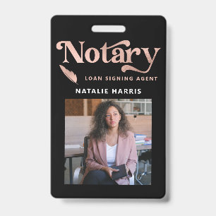 Elegant Photo Rose Gold Notary Loan Agent ID Badge