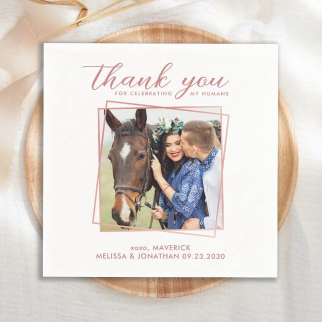 Elegant Photo Rose Gold Thank You Pet Wedding Napkin (Creator Uploaded)