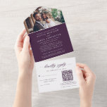 Elegant Photo RSVP QR Code Purple Violet Wedding All In One Invitation<br><div class="desc">Simple Modern Elegant Stylish Photo RSVP QR Code Wedding Purple Violet All in One Invitation</div>