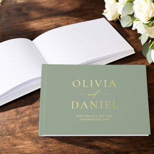 Elegant Photo Sage Green Gold Modern Minimalist Guest Book