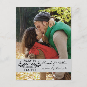 Elegant Photo Save the Date Grey Swirl Postcard