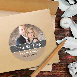 Elegant Photo Save the Date Wedding Classic Round Sticker