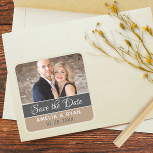 Elegant Photo Save the Date Wedding Square Sticker