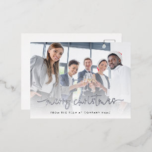 Elegant Photo Script Merry Christmas Real  Foil Holiday Postcard